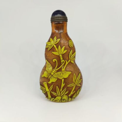 Collectibles vintage snuff bottles chinese butterfly carved glass glazed nice