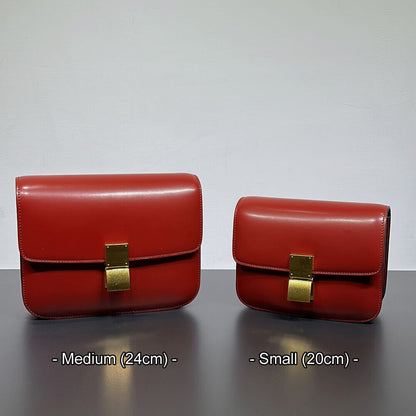 20/24cm Real Leather Small Flap Purse Clutch Box Shoulder Bag Crossbody Handbag