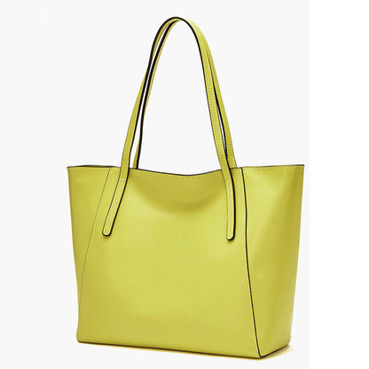 100% Genuine Leather Women's Yellow Large Capacity Handbags Elegant Satchel Tote