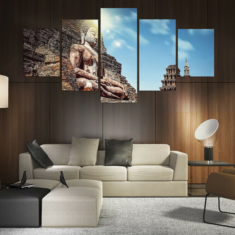 Large Gautama Buddha 5 Piece Canvas Print Wall Art Poster Home Decoration
