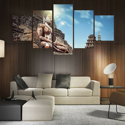 Large Gautama Buddha 5 Piece Canvas Print Wall Art Poster Home Decoration