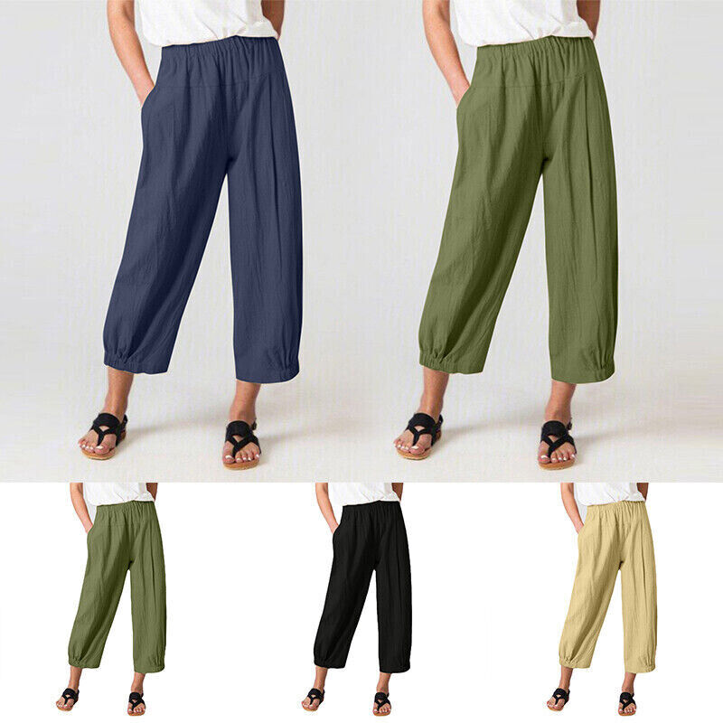 Womens Ladies Summer Harem Pants Elastic Waist Baggy Casual Trousers Pants
