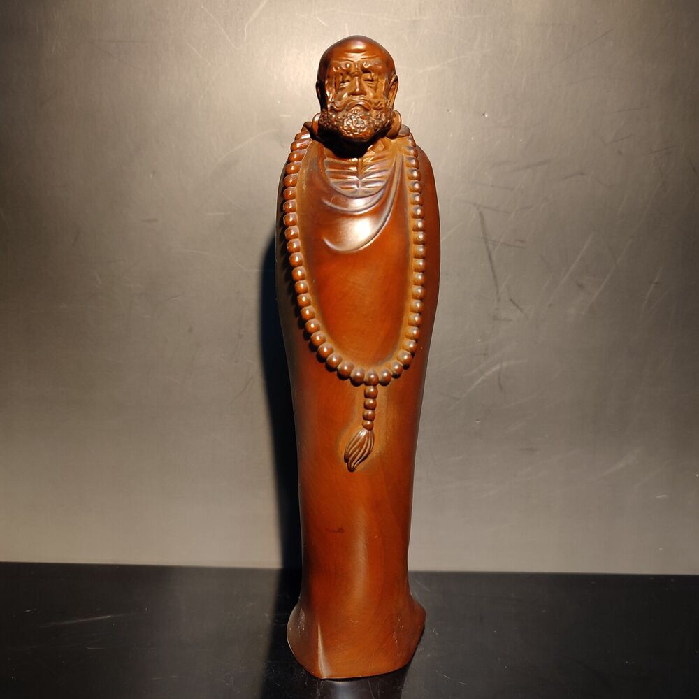 7" Boxwood carving wooden buddha monk statue home decor figurines meditation art