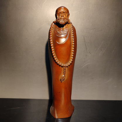 7" Boxwood carving wooden buddha monk statue home decor figurines meditation art
