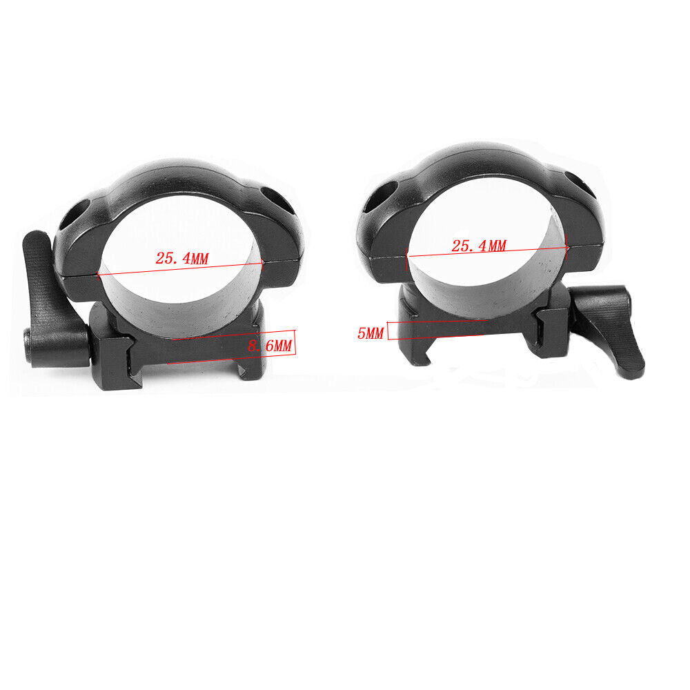 2PCS 25.4mm Stainless Steel Scope Rings Low Medium High Mount Fit 20mm Picatinny