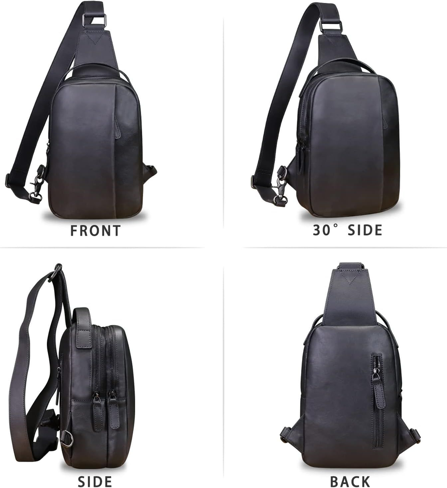 Genuine Leather Sling Bag Crossbody Purse Retro Handmade Hiking Daypack...