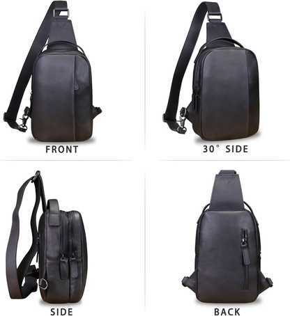 Genuine Leather Sling Bag Crossbody Purse Retro Handmade Hiking Daypack...