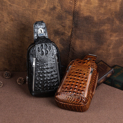 Sling Backpack Men's Genuine Leather Crocodile Crossbody Chest Bag Sport Daypack