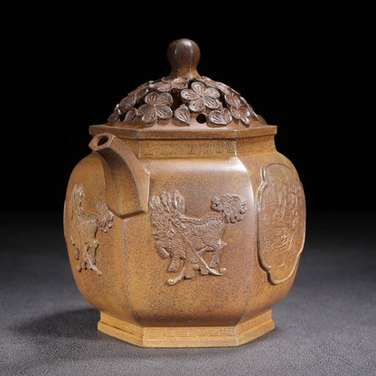 Vintage Chinese Yixing Purple Clay Teapot Zisha Ceramic Carving Figure Story Art