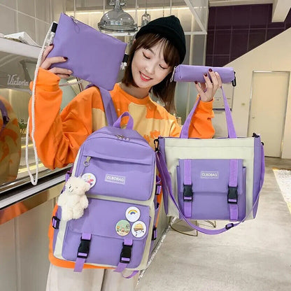 5 Piece Set School Bags Teenage Girls Women Backpack Teen Student Schoolbag
