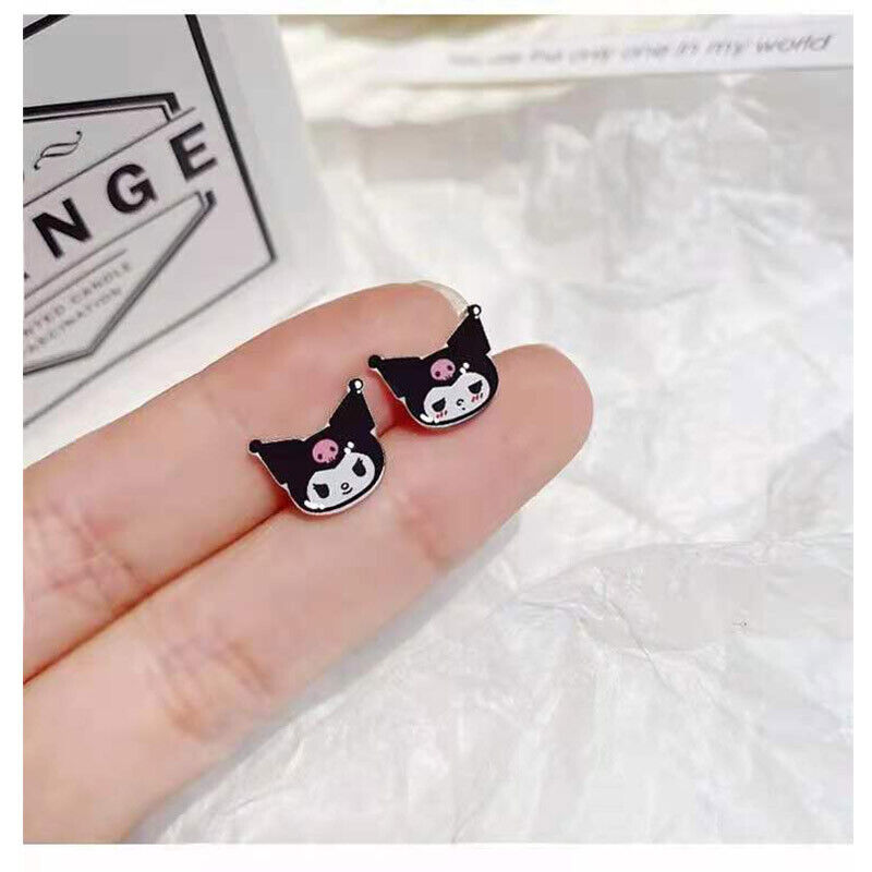 Kawaii Kuromi Sanrioed Ear Stud S925 Silver Jewelry Fashion Earrings Girls Gift