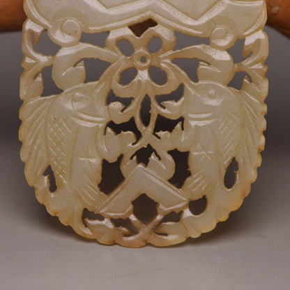 Antique Chinese Natural Hetian Jade Carving Pair Fish Statue Exquisite Pendant