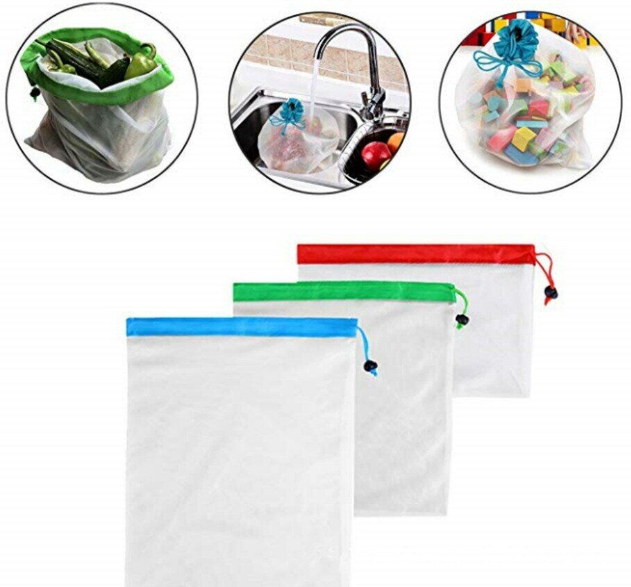 12pcs Reusable Storage Bag Washable Bags Fruit Vegetable Toys Sundries Organizer