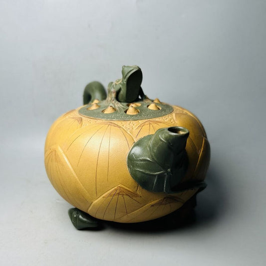 Vintage Chinese Yixing Purple Clay Teapot Zisha Ceremony Lotus Frog Teaware