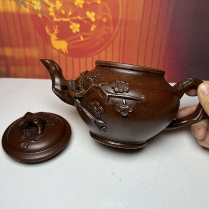 Vintage Chinese Yixing Purple Clay Teapot Zisha Ceramic Plum Blossom Teaware Art
