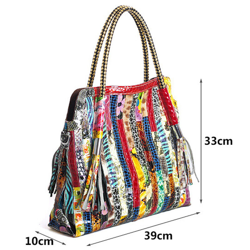 Genuine Leather Women's Elegant Handbag Snake Colorful Satchel Tote Shoulder Bag