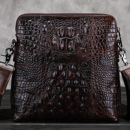 100% Genuine Leather Mens Crocodile Messenger/Shoulder Bag 8" CrossBody Sing Bag
