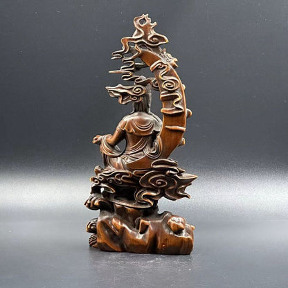 Chinese Boxwood Carving Kwan Yin Statue Woodwork Sculptures Home Decor Artwork