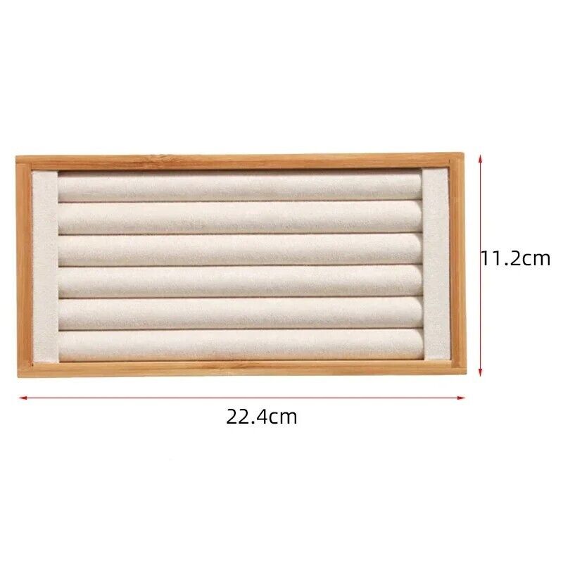 Jewelry Rings Display Holders Bamboo Beige Tray Organizer Stands 22.4x11.2x2.3cm