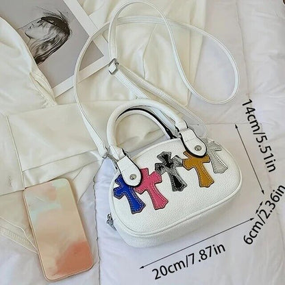 Women's Vintage Bag PU Leather Punk Crossbody Handbag Crucifix Shell Shape Gift