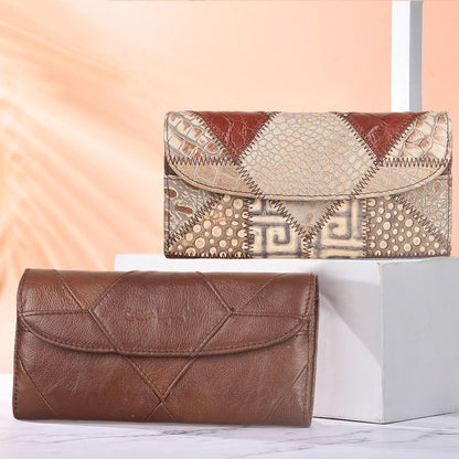 Genuine Leather Wallet Coins Purse Slim Clutch Bags Long Wallet Patchwork 1 PC