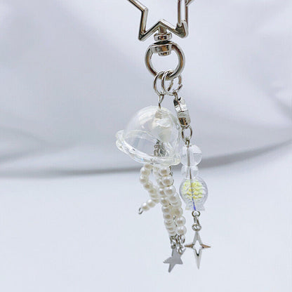 Cute Jellyfish Tassel Keychain Sweet Fairy Keyring Girls Lovely Bag Pendant