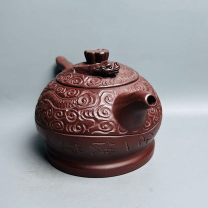 Vintage Chinese Yixing Purple Clay Teapot Zisha Ceramic Carving Dragon Teaware