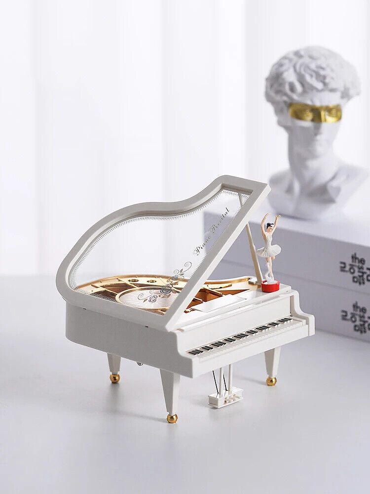 Music Box Plastic Piano Model Dancing Ballerina Classic Birthday Gift 13x12x16cm