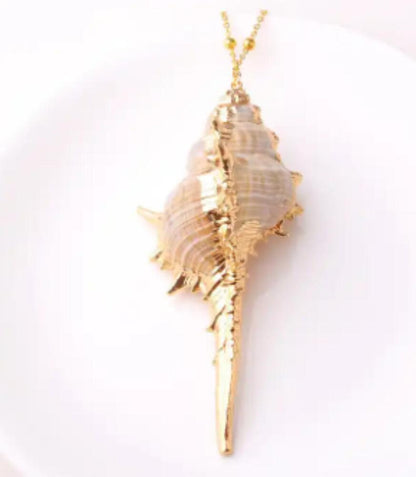 Natural Conch Seashell Necklace Mermaid Jewelry Beach Nautical Gold