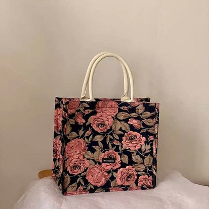 Vintage Tote Bag Rose Print Luxury Handbag Large Shopping Bags 36.5*32.5*16 CM