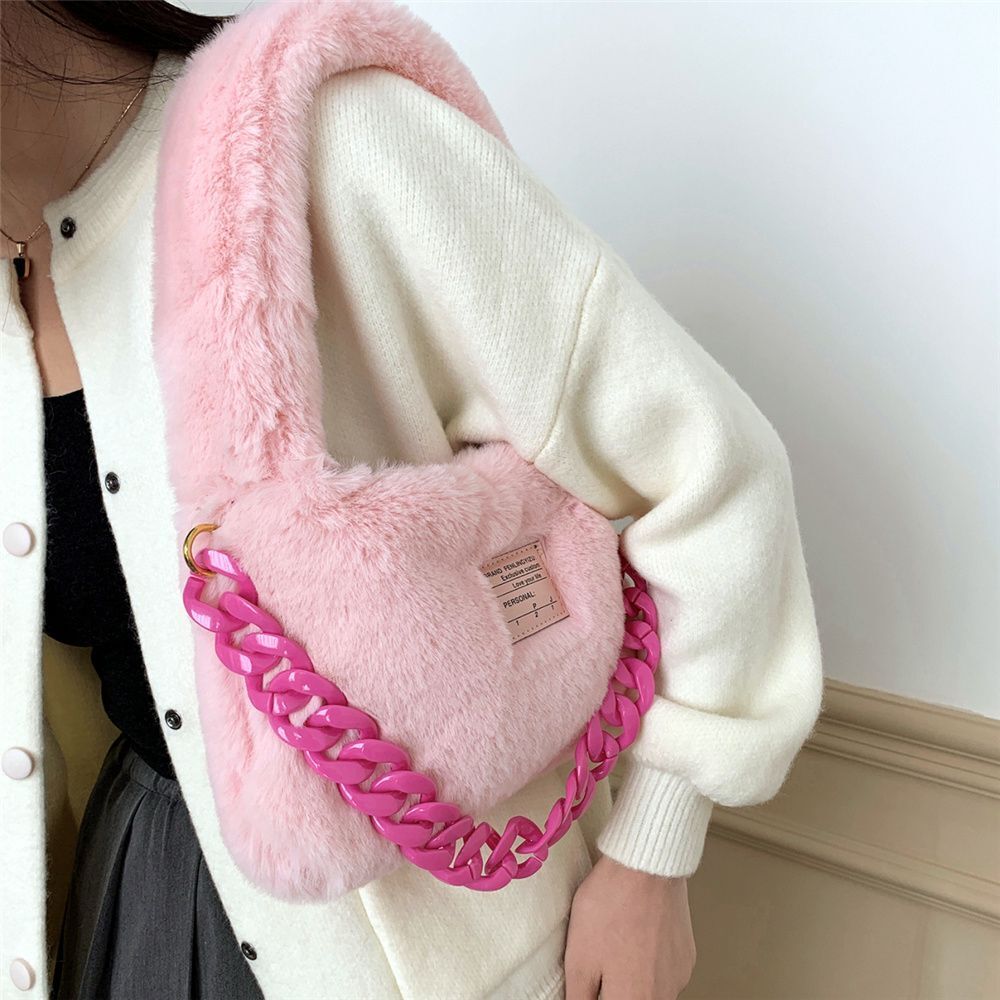 Faux Fur Plush Shoulder Bags Winter Furry Soft Tote Handbags Pink Purple Purse