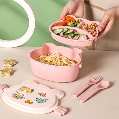 School Kids Lunch Box 2 Tier Leakproof Plastic Cartoon Bento Food Container