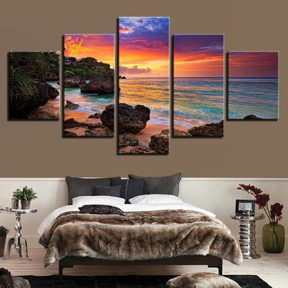 Hawaii Sea Beach Sunset Seascape Canvas Prints Painting Wall Art Home Decor 5PCS