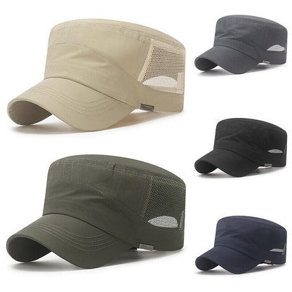 Solid Color Washed Caps Flat Top Hat Sun Protection Breathable Mesh Casual ⊰