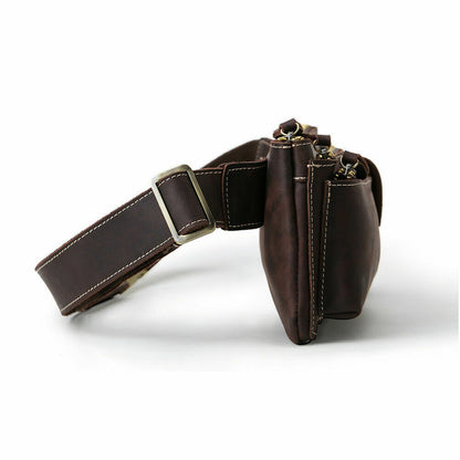 Men Waist Pack Real Leather Fanny Pack Hiking Cycling Waist Hip Bum Bag Backpack