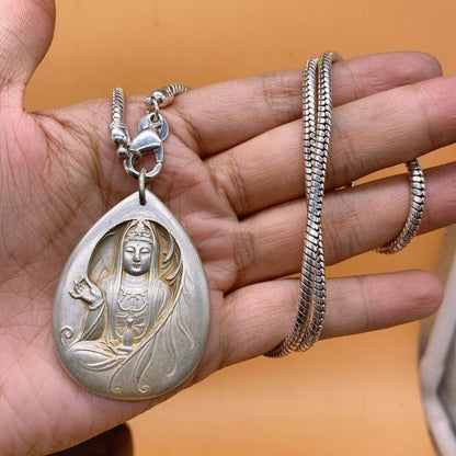 old tibet miao silver hand carving skull Statue necklace noble gift