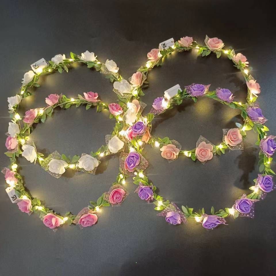 Flower Headband Glowing Garland Wedding Party Crown LED Lights Luminous Headwear