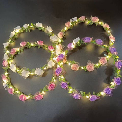 Flower Headband Glowing Garland Wedding Party Crown LED Lights Luminous Headwear