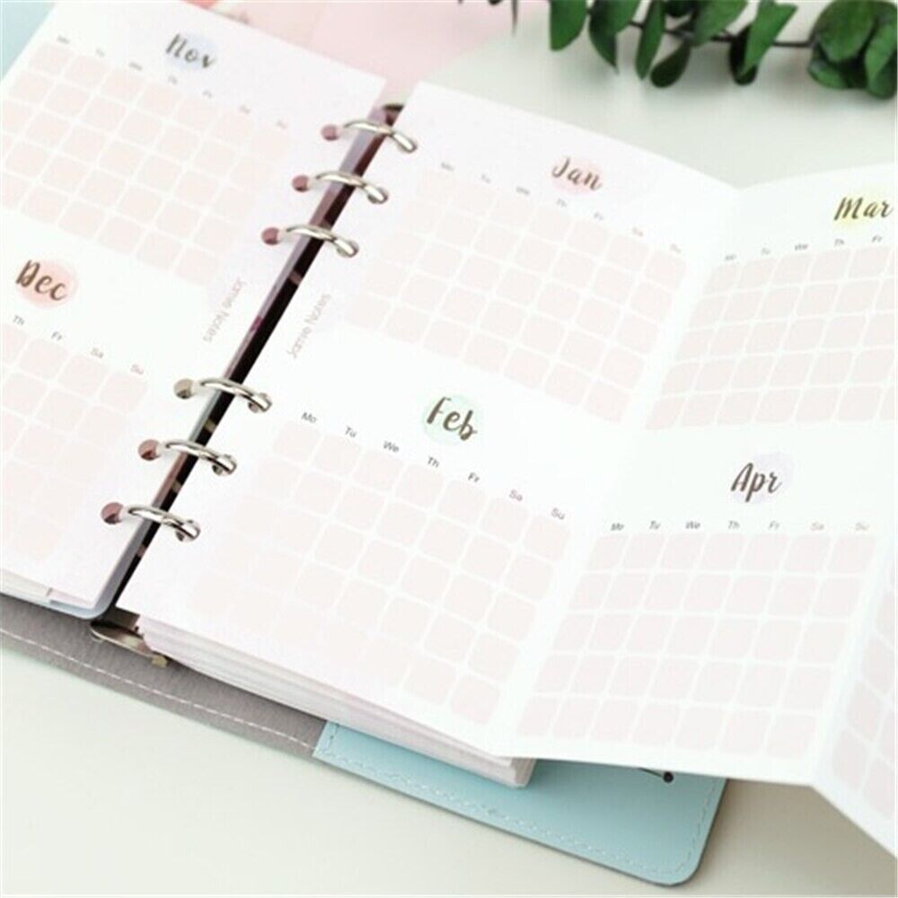 Yearly Monthly Planner Refill Papers A6 Three Fold DIY Notebook Hole Binder 5Pcs