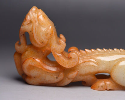 Collection China Hetian Jade Carved Dragon Statue Exquisite Unique Figurines Art