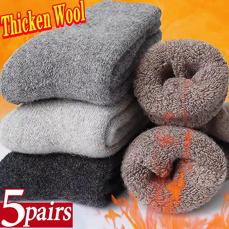 Men Socks 5Pairs Terry Fabrics Winter Woolen Merino Thick Thermal Warm Sportwear