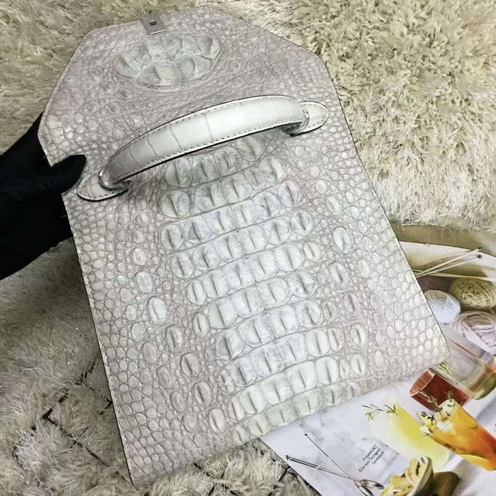 Women's Genuine Crocodile Skin handbags, Alligator Leather Shoulder Bag White