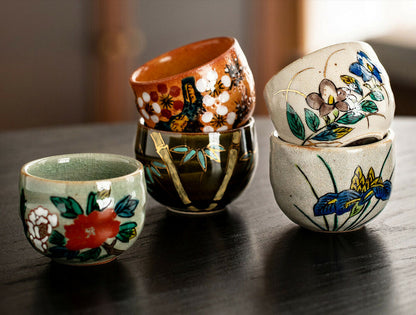 5pcs of one set Japan Herbs master tea cup flower Kutani ware ceramic tea cup