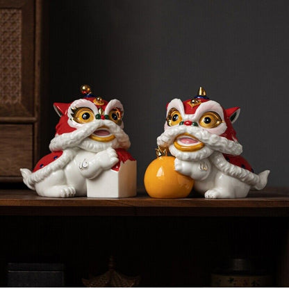 one piece porcelain lion tea pet Chinese ornament mascot house warming gift new