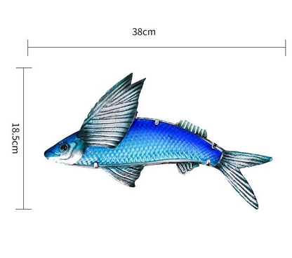 Wall Decor Flying Fish 2Pcs Metal Glass Sculpture Garden Art Hanging 38x2x18.5cm
