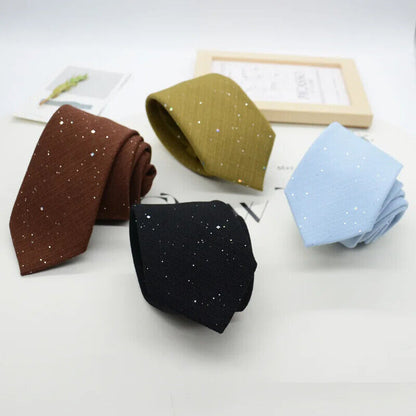 Men Neckties 8cm Width Shiny Linen Cotton Solid Sequin Women Neckwear Casual Tie
