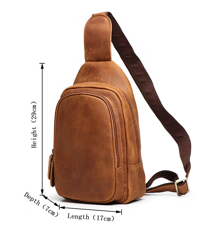 New Men's Real Leather Hiking Shoulder Bag Crossbody Sling One Strap Backpack