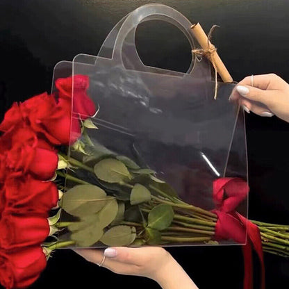 1Pc Transparent PET Fresh Flower Bouquet Handbag Flowers Wrapping Handbag