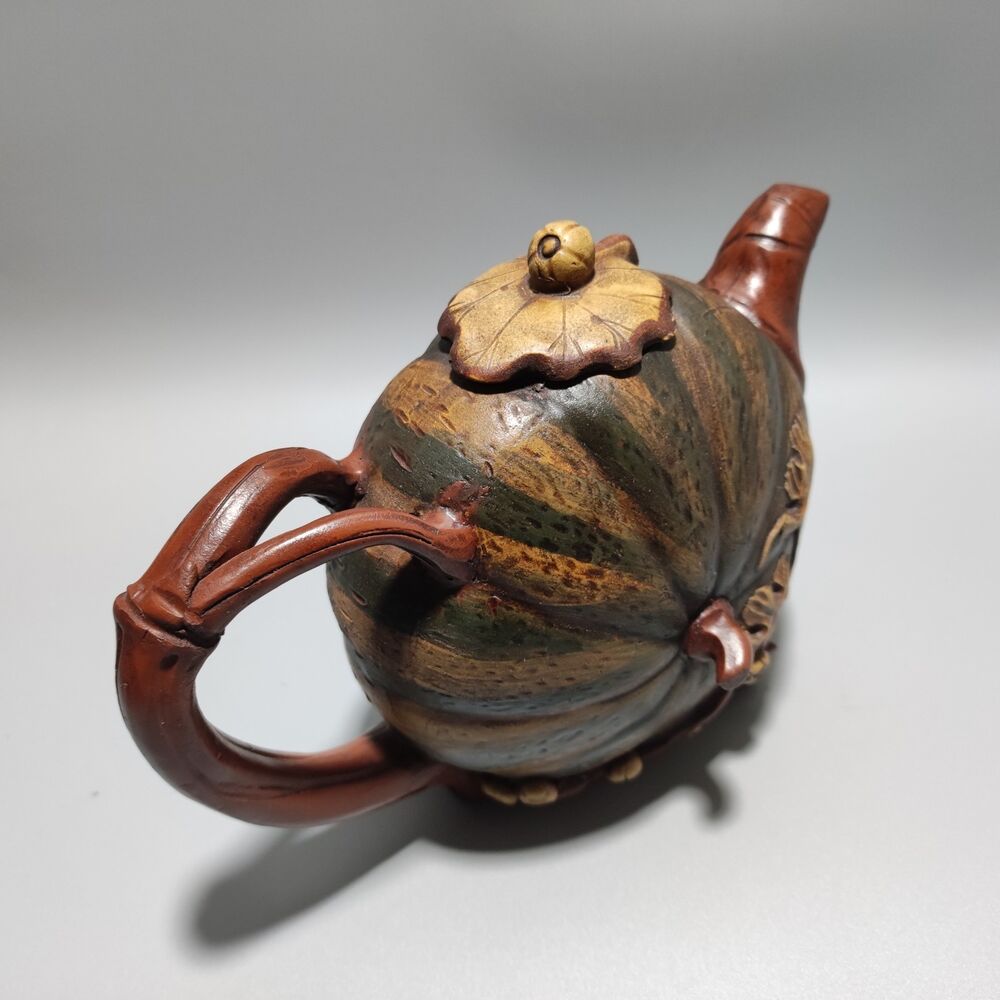 Vintage Chinese Yixing Purple Clay Teapot Zisha Ceramic Pumpkin Teaware Collect