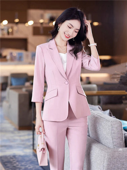 Women's Office Suit Pantsuit Simple Spring Summer Top + Trousers 2 Piece Set